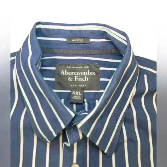 ABERCROMBIE & FITCH Mens X XL Blue & White Striped Button Down - Picture 4 of 6